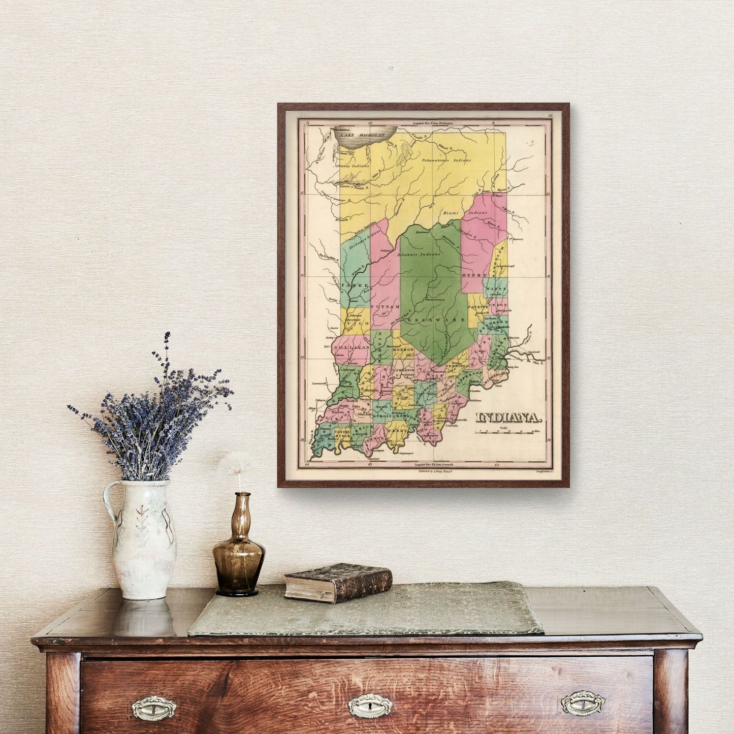 Vintage Map of Indiana 1824