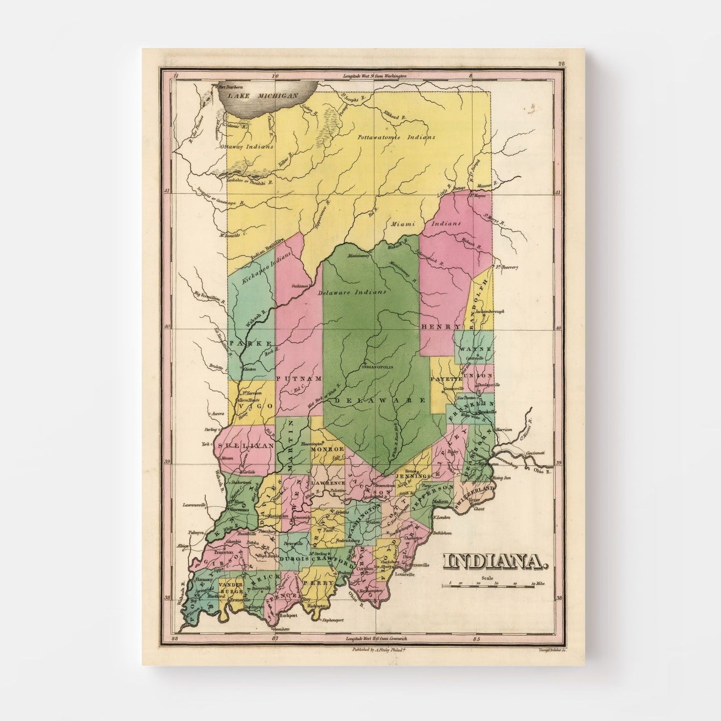 Vintage Map of Indiana 1824